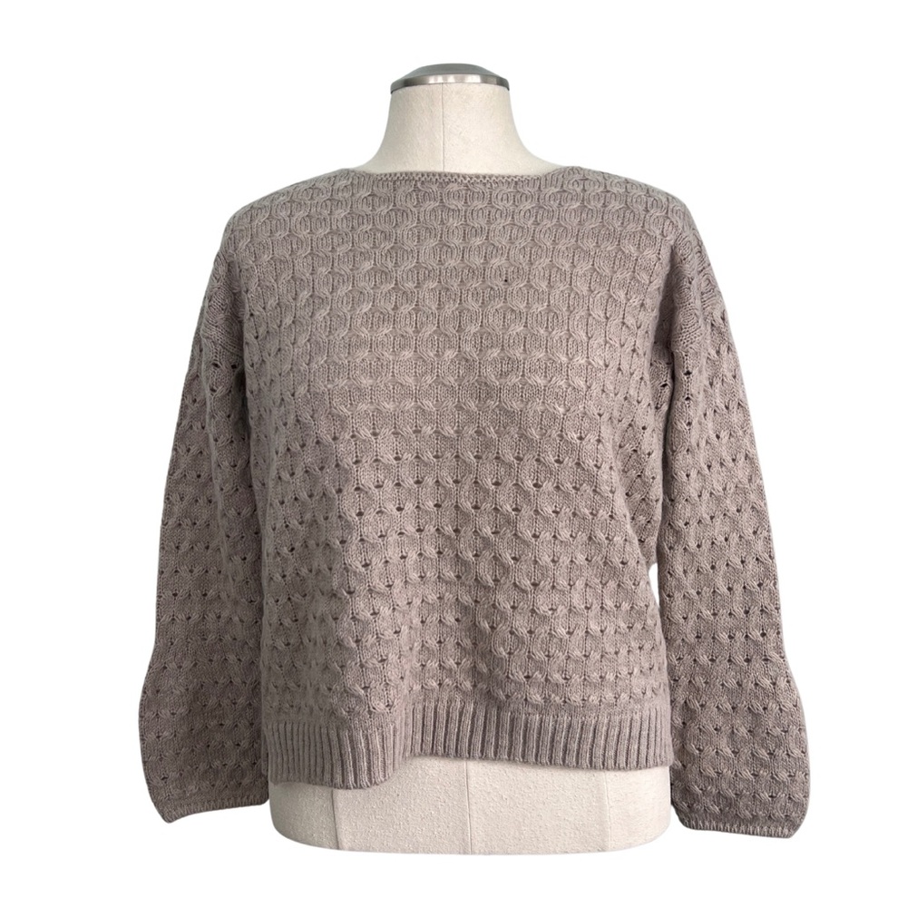 Benedetta B merino wool cable knit bishop sleeve pullover sweater beige M